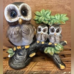 Vintage Homco Hand-Painted Owl Family